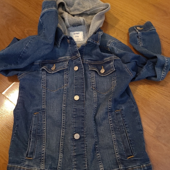 Jean Jacket with fleece hood Old Navy W. SM Or Teen Youth XL New no tags - Picture 2 of 6